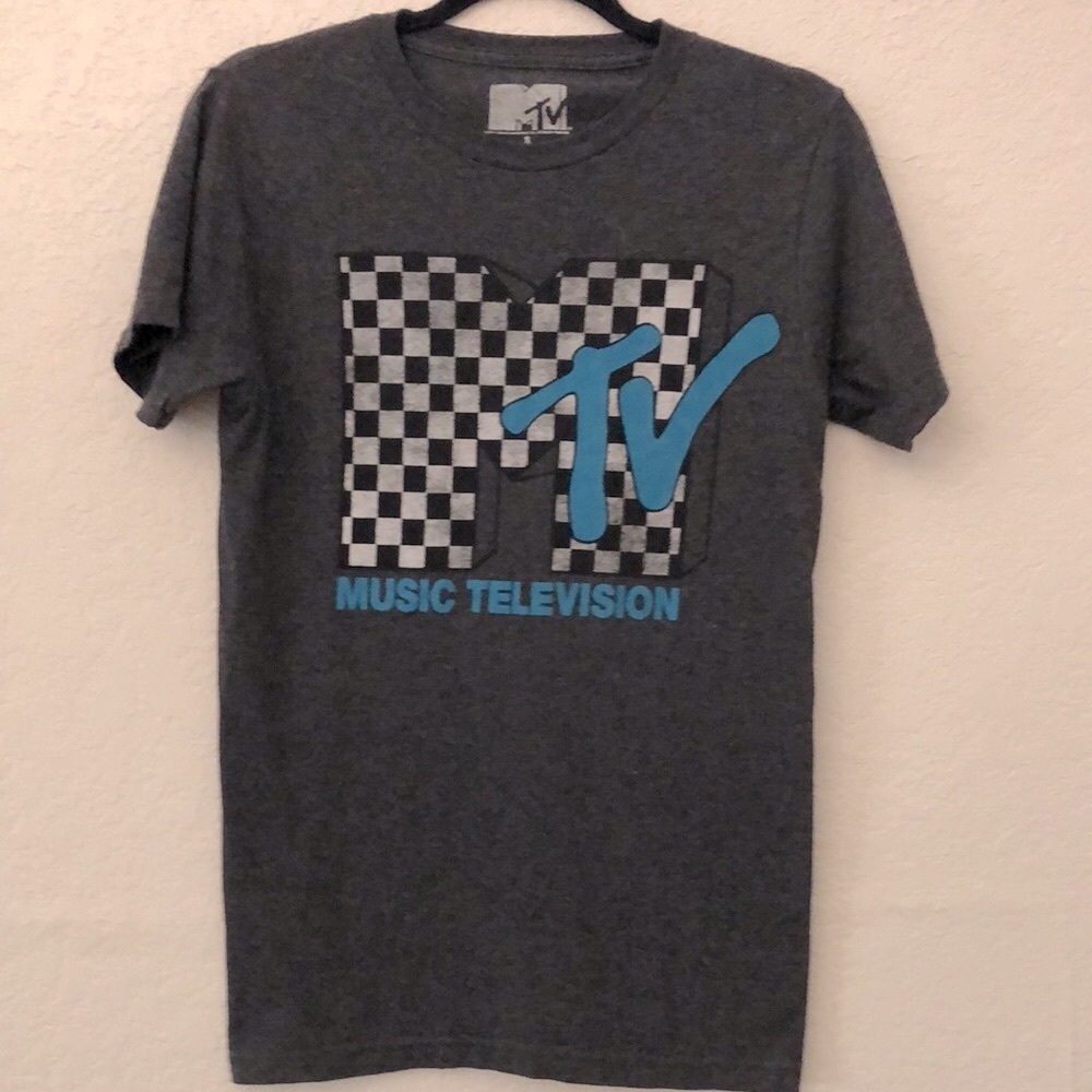 Mtv Music Television Vintage Faded Logo Graphic Gray … Gem